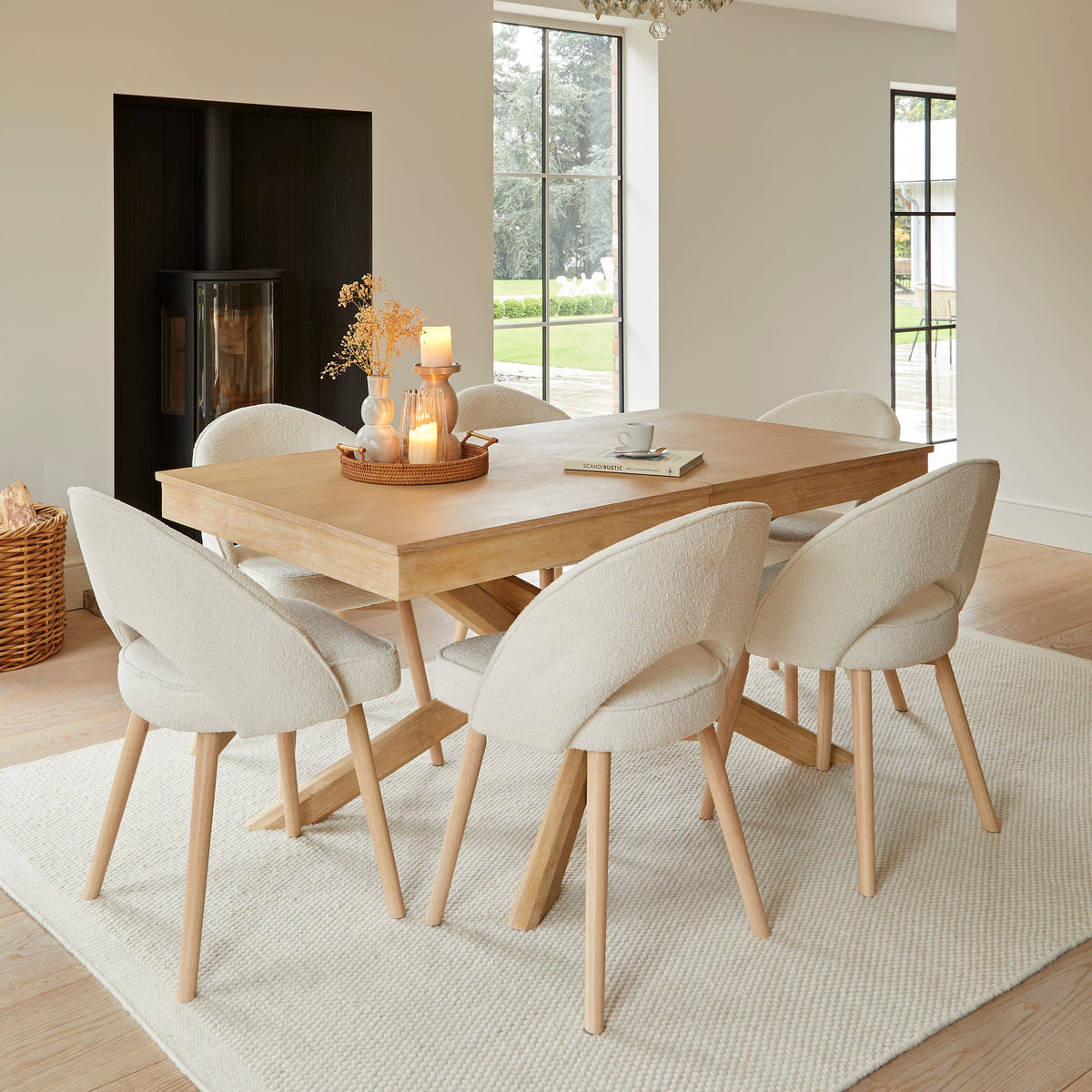 Amelia Whitewash Dining Table Set - 6 Seater - Marilyn Boucle Dining Chairs - Whitewash Legs - Laura James