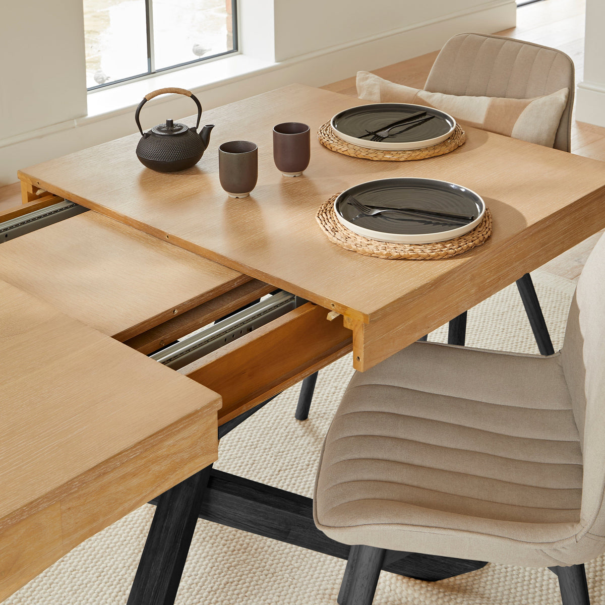 Amelia Whitewash Extendable Dining Table Set - 6 Seater - Bella Dining Chairs - Laura James