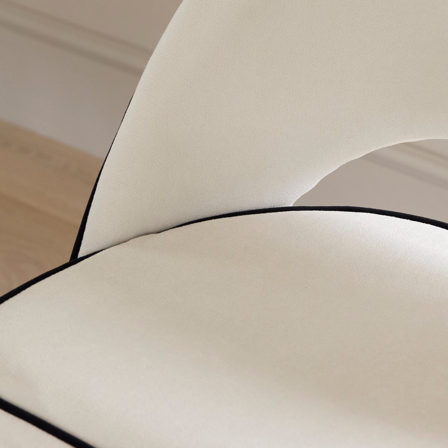 Marilyn Ivory with Black Piping Dining Chairs with Black Legs - Laura James