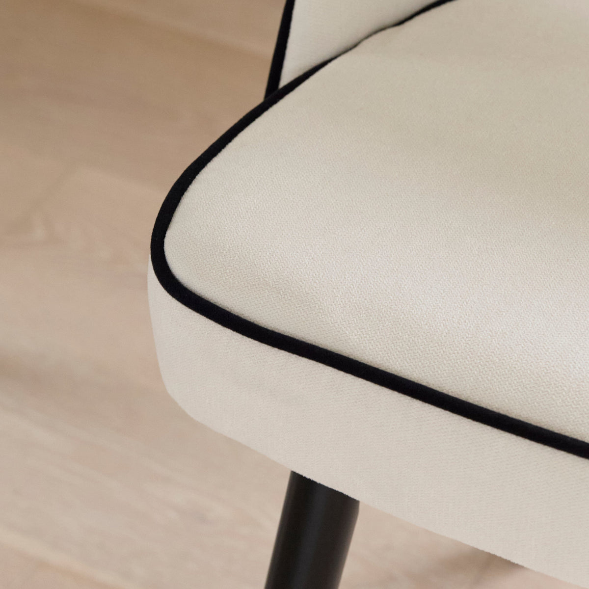 Marilyn Ivory with Black Piping Dining Chairs with Black Legs - Laura James
