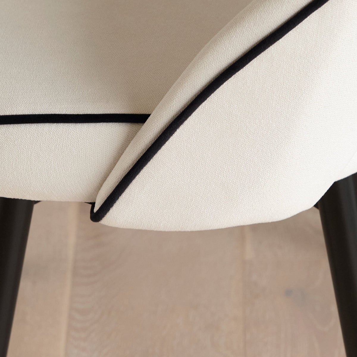 Marilyn Ivory with Black Piping Dining Chairs with Black Legs - Laura James