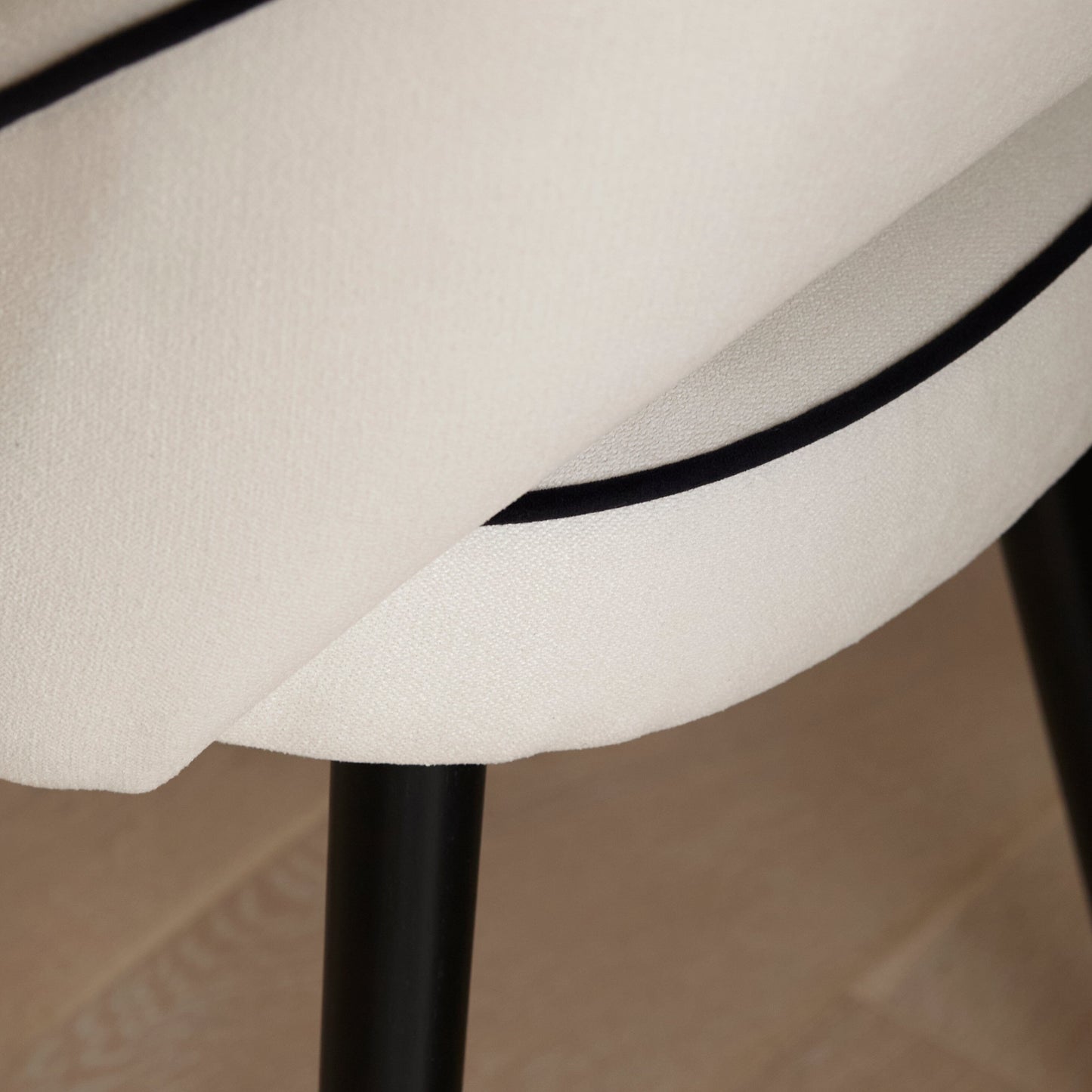 Marilyn Ivory with Black Piping Dining Chairs with Black Legs - Laura James