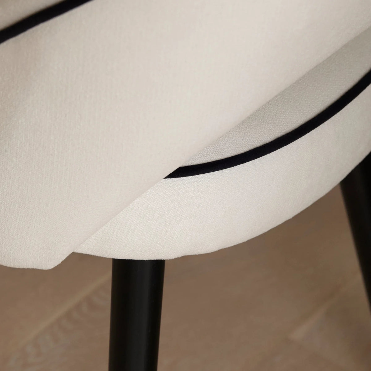 Olivia 160-240cm Black Oak Dining Table Set - 6 Seater - Marilyn Ivory with Jet Black Piping Dining Chairs - Black Oak Legs