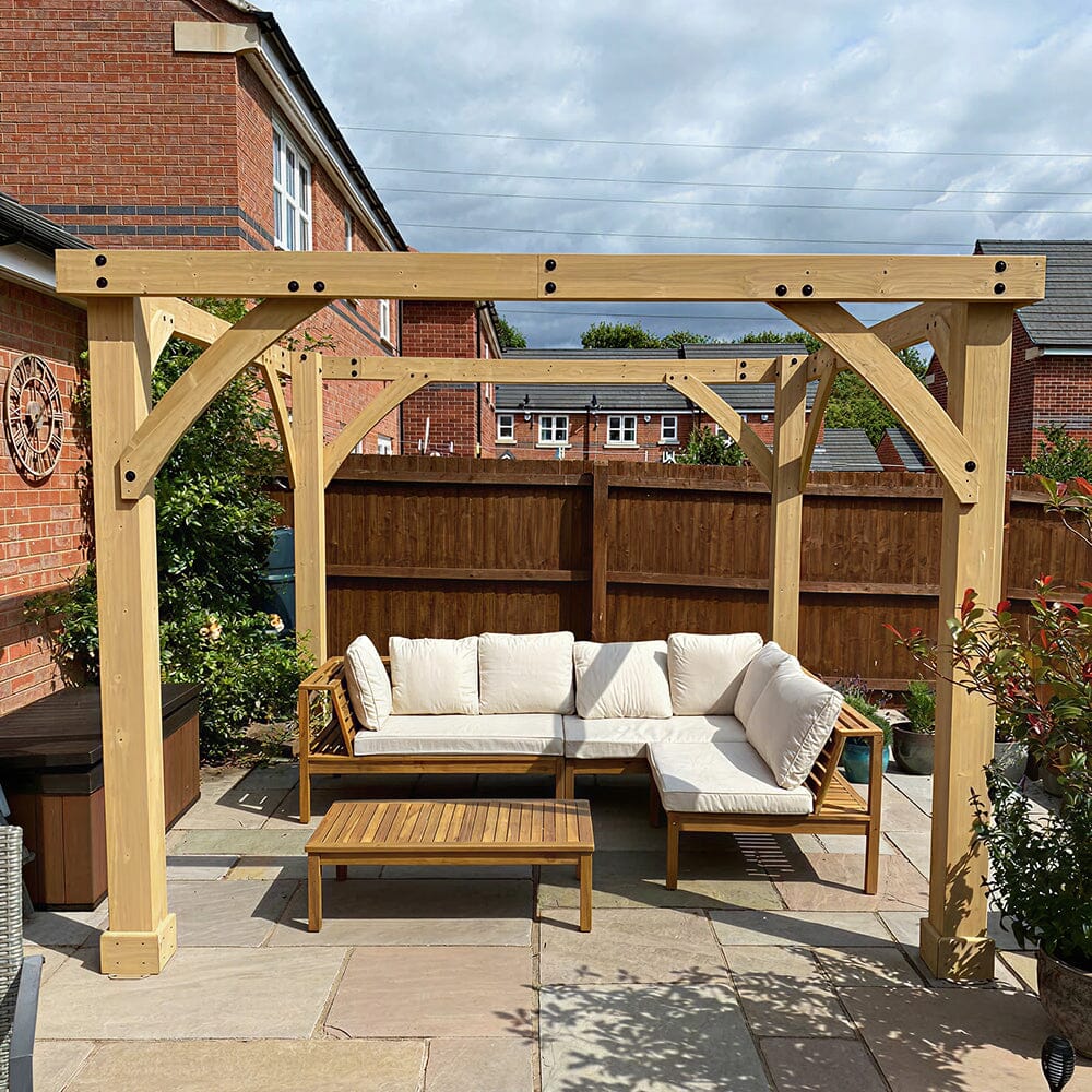 Dakota Wooden Garden Corner Sofa Set - Sand Cushions