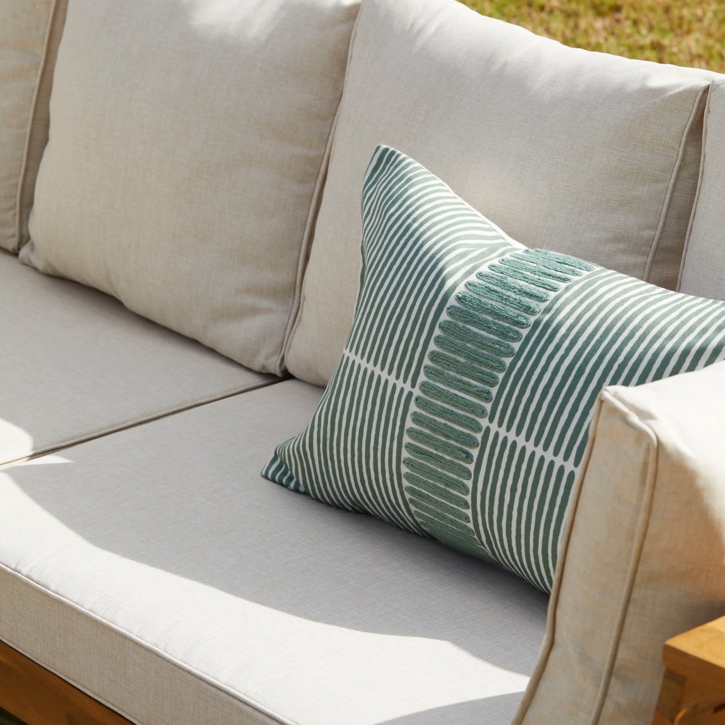 Dakota Corner Wooden Sofa Set - Natural Cushions - Laura James