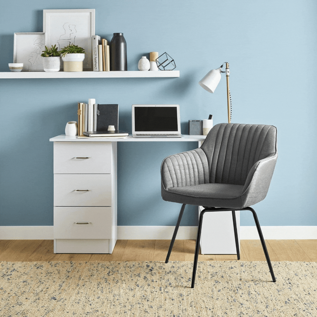 Darcy Office Swivel Chair - Grey with Black Legs - Laura james