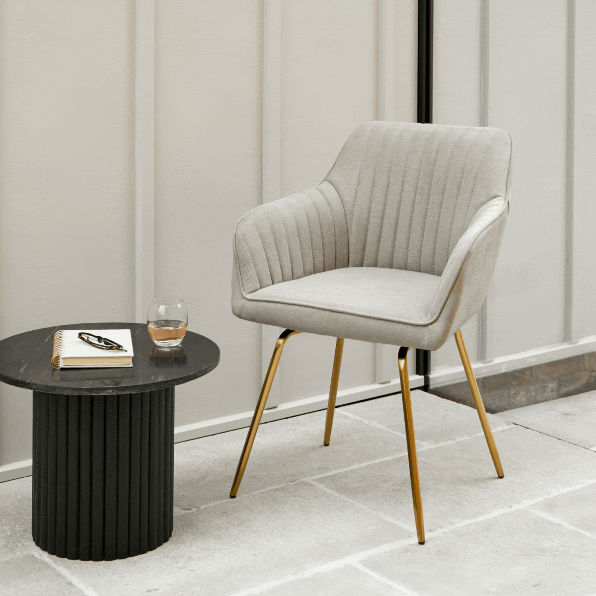 Darcy Office Swivel Chair - Soft Beige with Gold legs - Laura James