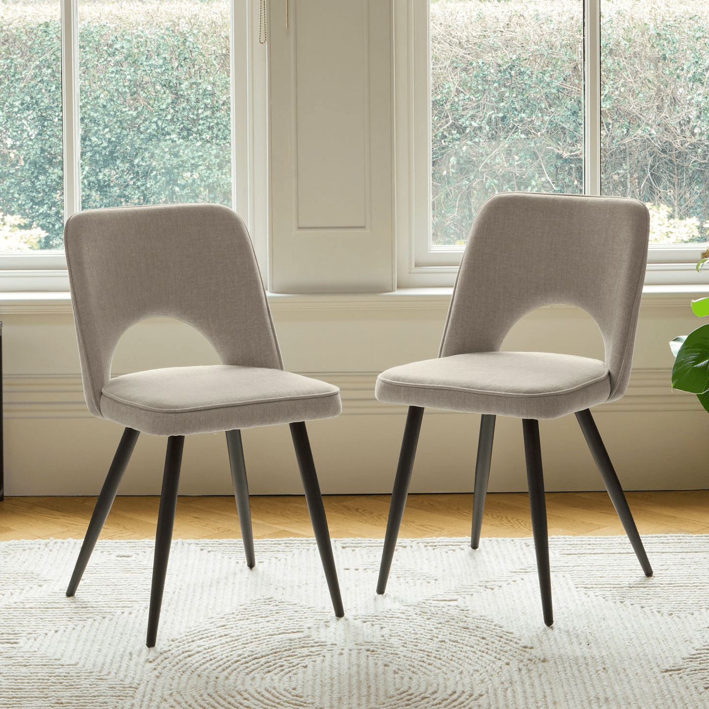 Dolly Soft Beige Dining Chairs - Set of 2 - Black Metal Legs - Laura James
