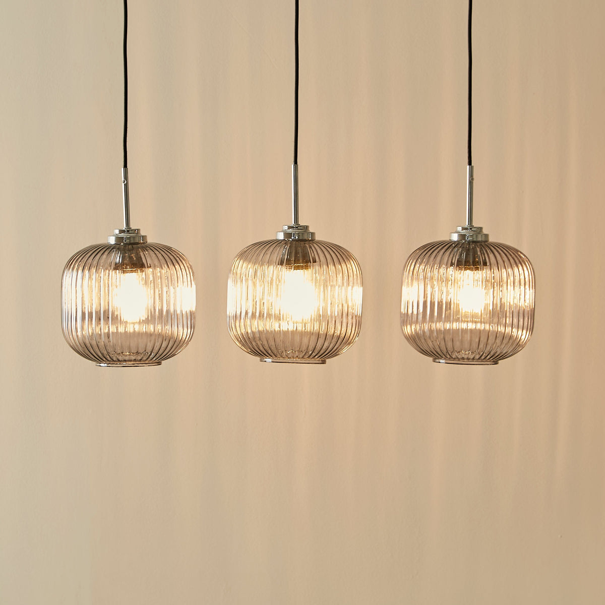 Elland 20cm Triple Glass Pendant Lights - Chrome - Laura James