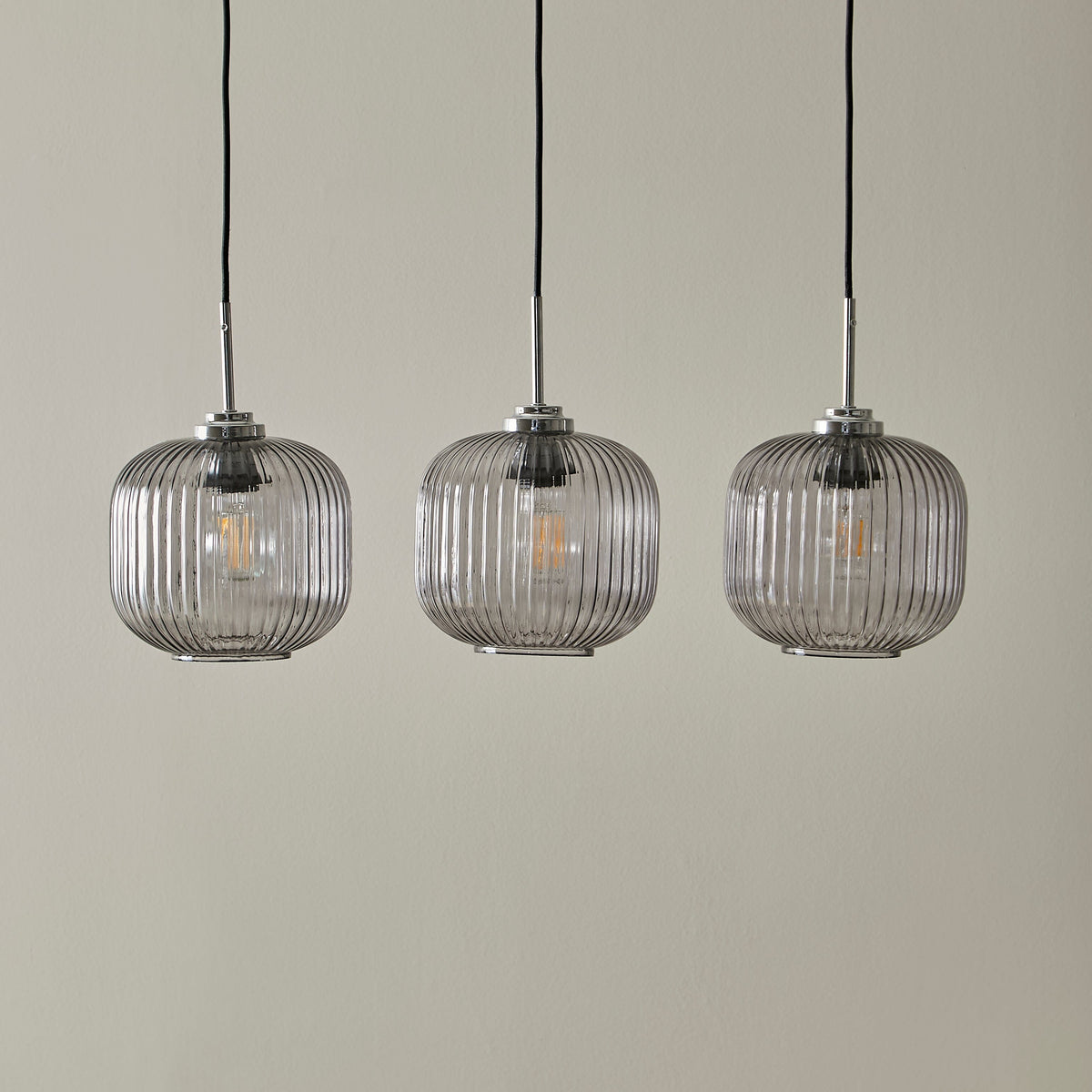 Elland 20cm Triple Glass Pendant Lights - Chrome - Laura James