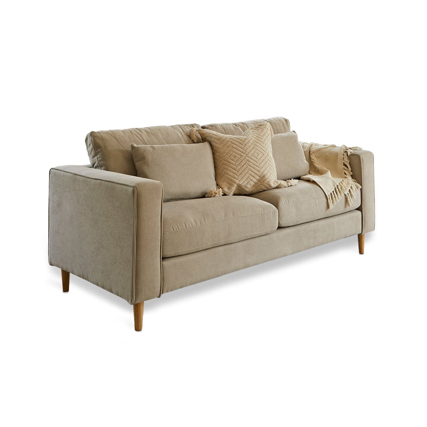Emily Soft Beige 2 Seater Sofa with Pale Oak Legs - Laura James