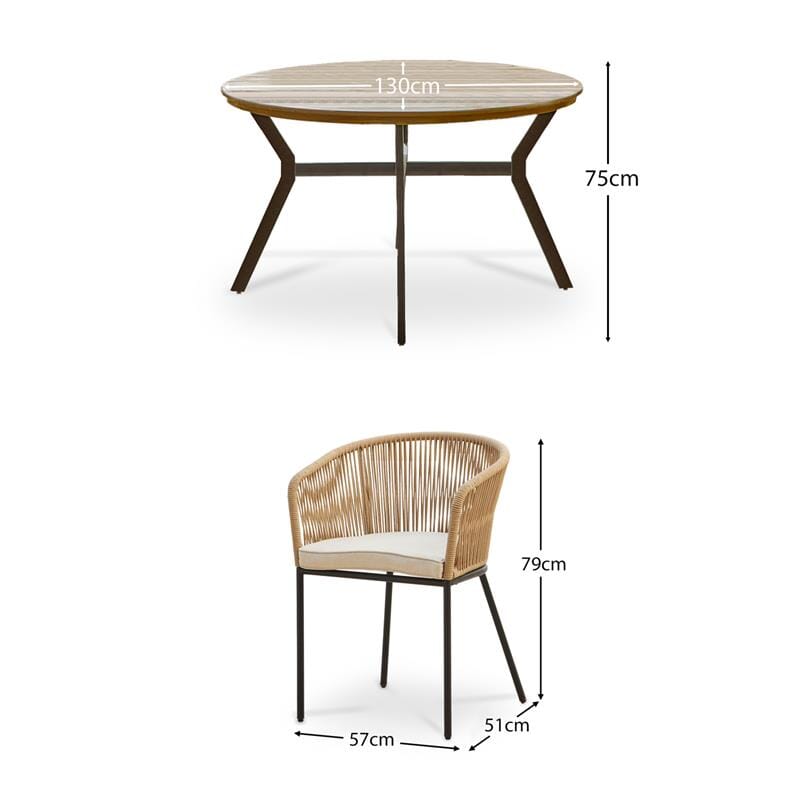 Ezra Round 4 Seater Dining Table Set with Hali Natural Dining Chairs - Laura James
