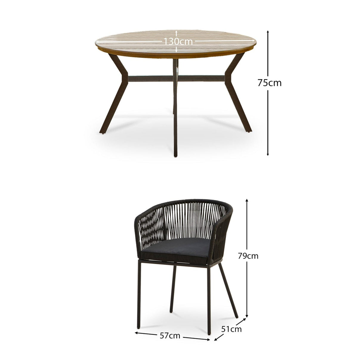 Ezra Round 4 Seater Dining Table Set with Hali Black Rope Chairs - Laura James
