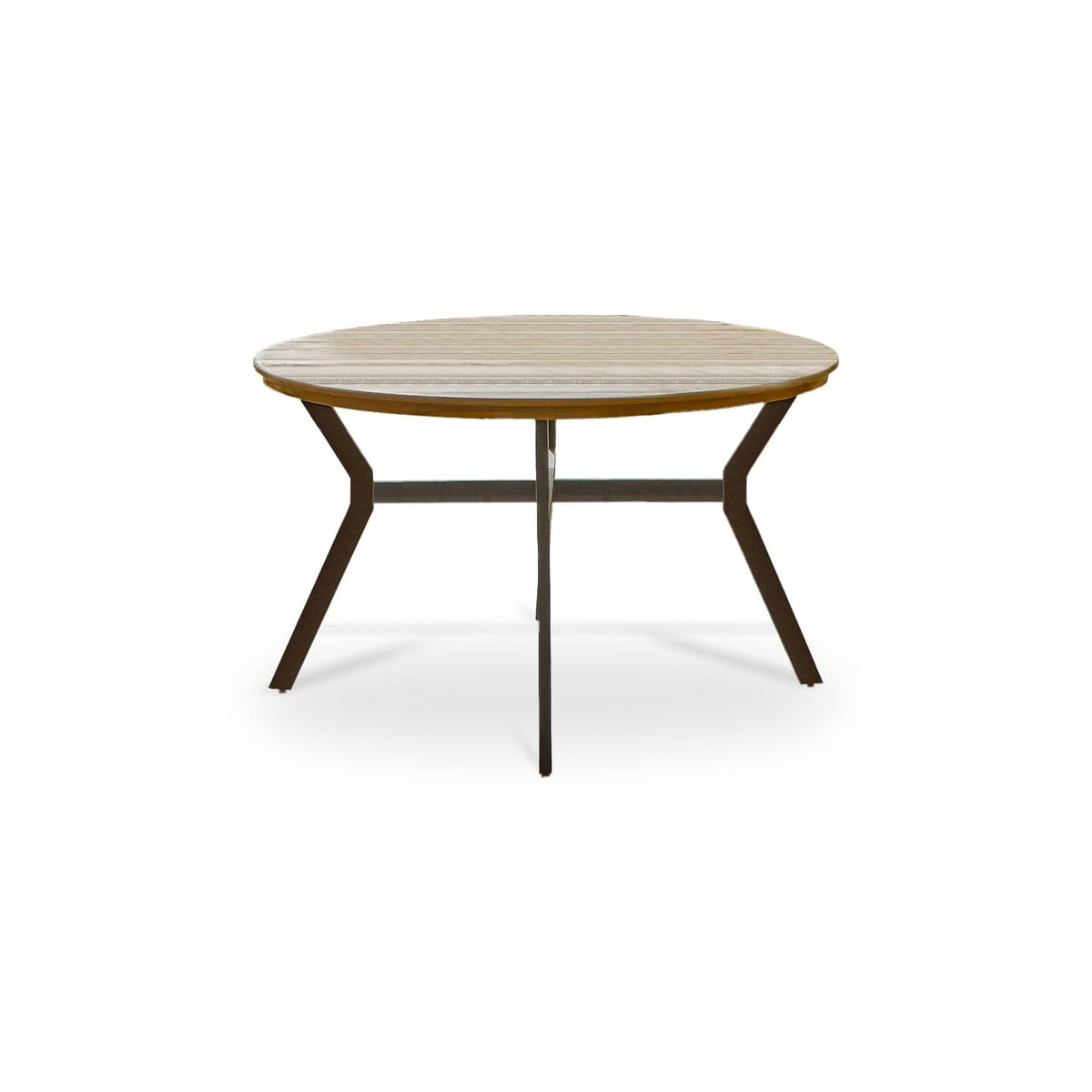 Ezra Round Garden Dining Table - Whitewash Acacia with Black Metal Legs