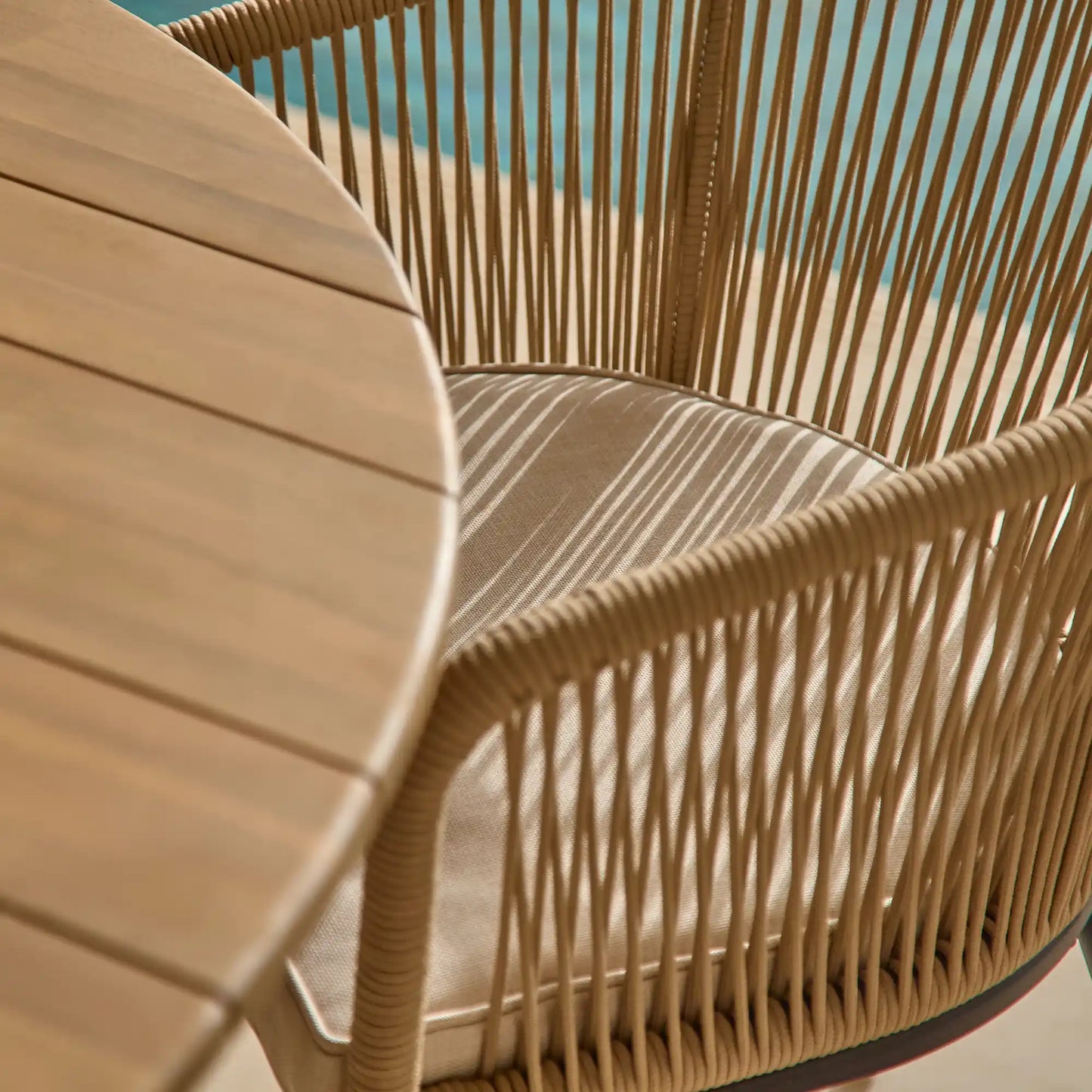 Ezra Whitewash Round Outdoor Dining Set with Natural Hali Rope Chairs - Laura James