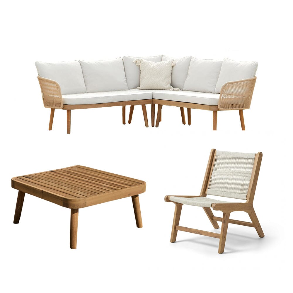 Eaden 8 Seater Corner Coffee Table Garden Set with 2 Seren Occasional Chairs - Natural - Laura James
