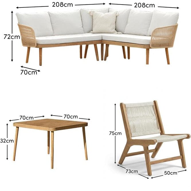 Eaden 8 Seater Corner Coffee Table Garden Set with 2 Seren Occasional Chairs - Natural - Laura James