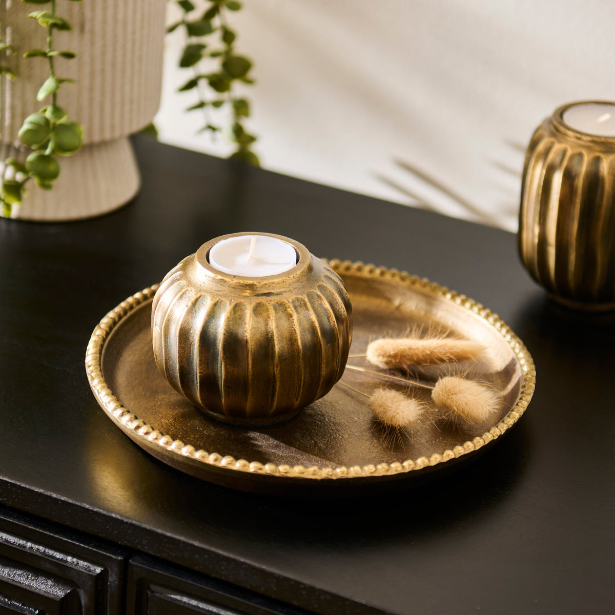 Elcombe Small Metal Tea Light Holder - Bronze - Laura James