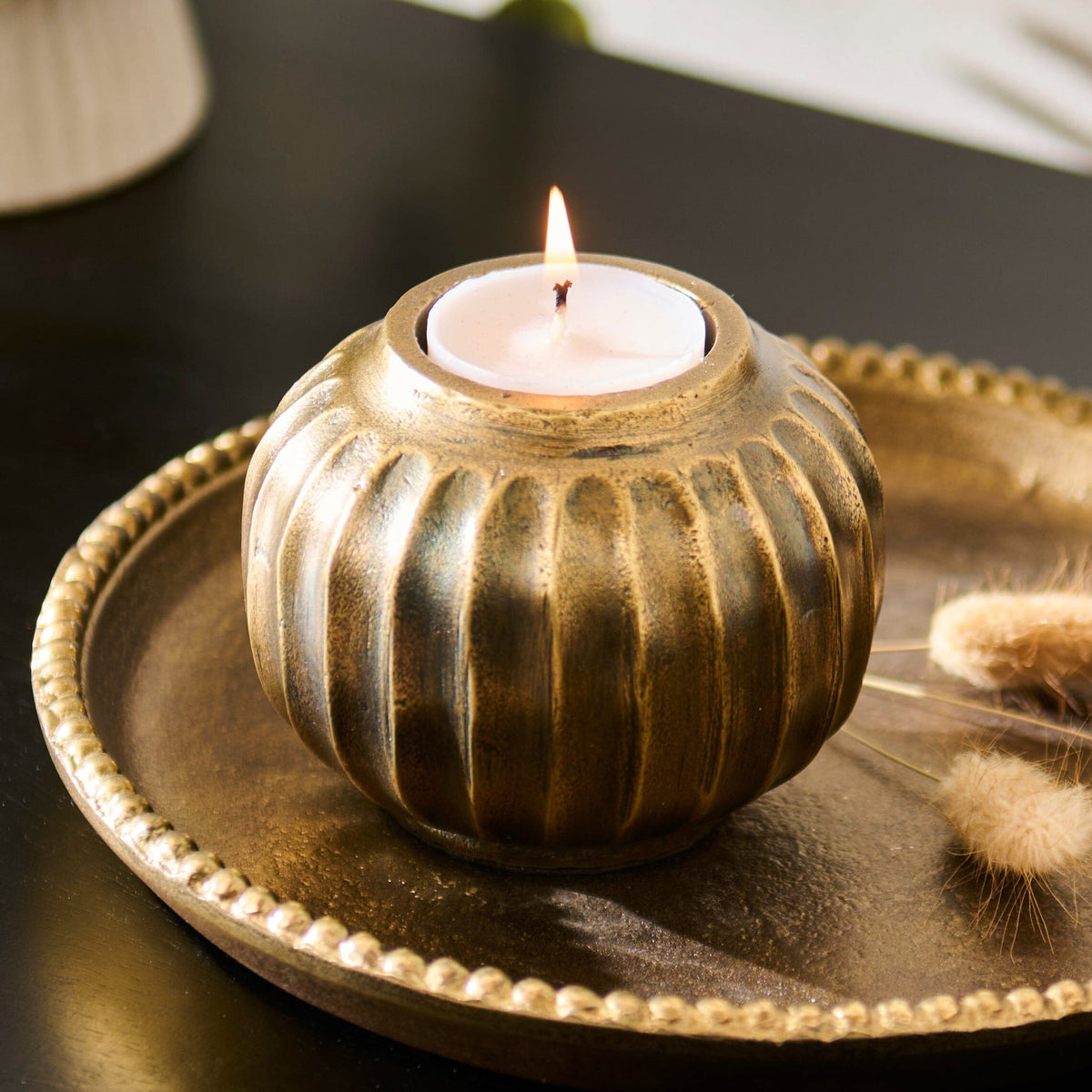 Elcombe Small Metal Tea Light Holder - Bronze - Laura James