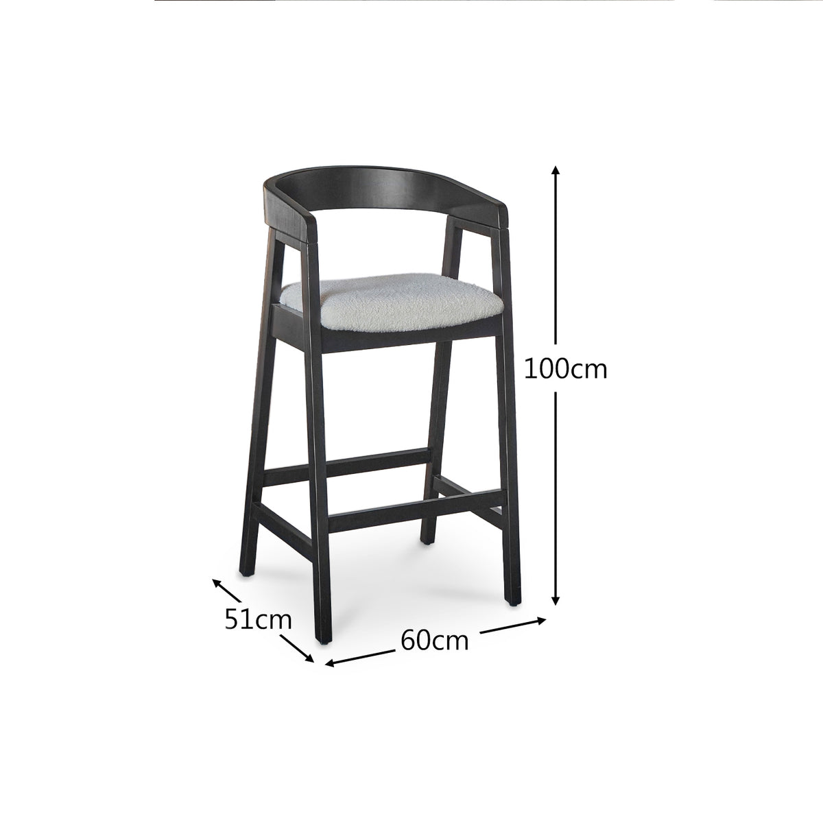 Ella Off White Boucle Bar Stool - Black Oak Legs - Laura James