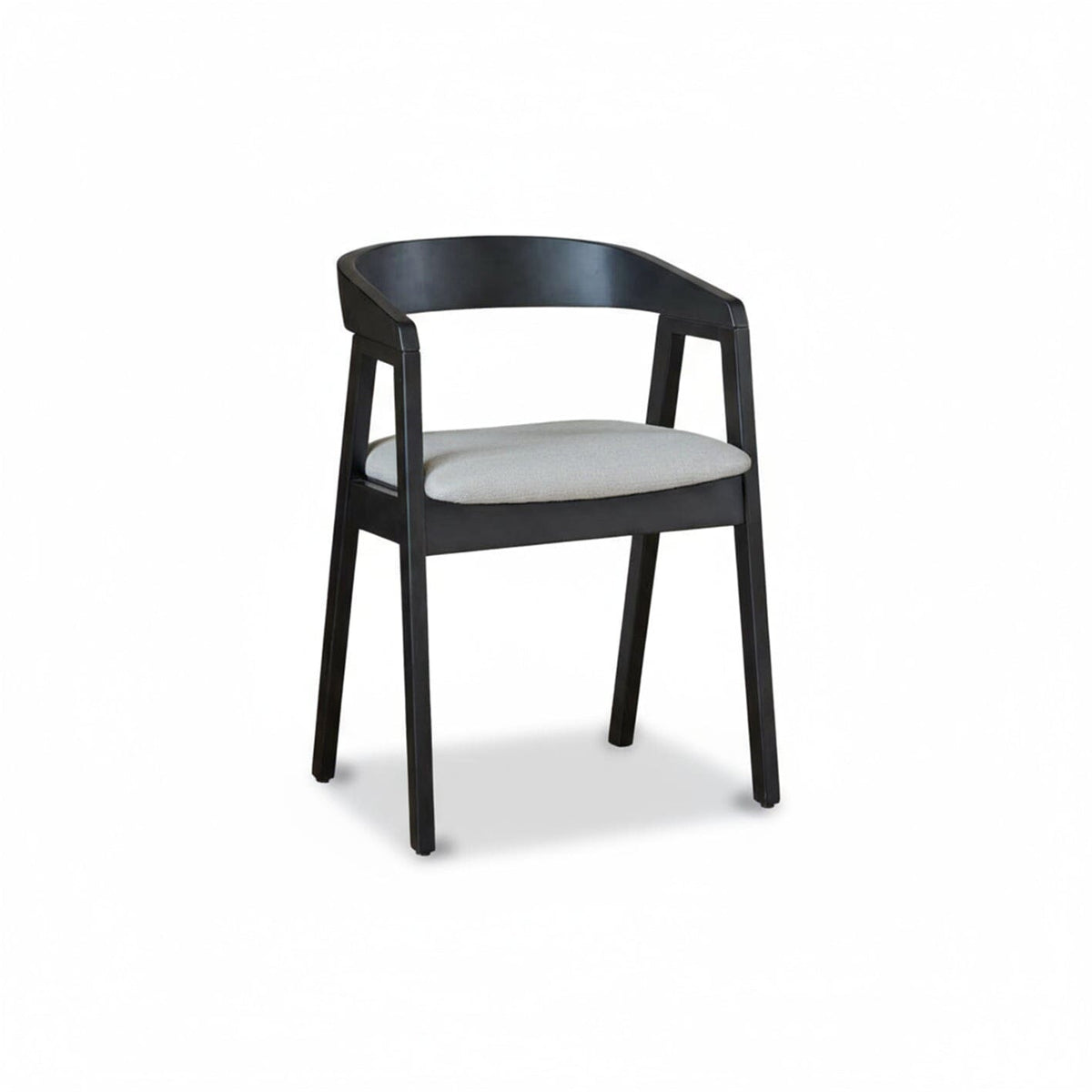 Charlotte Black Oak Round Dining Table Set - 4 Seater - Ella Black Oak Carver Chairs - Fawn Linen - Laura James