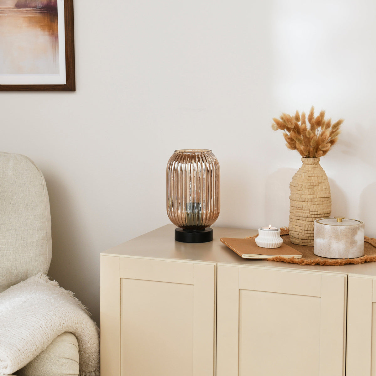 Elland 22.5cm Glass Table Lamp - Champagne & Black - Laura James