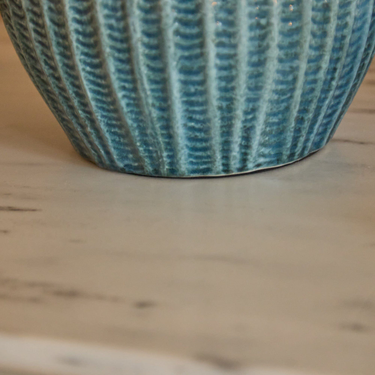 Elmer 27cm Ceramic Lamp Base - Teal Blue & Coningsby 35cm Cotton Lamp Shade - Snow White - Laura James