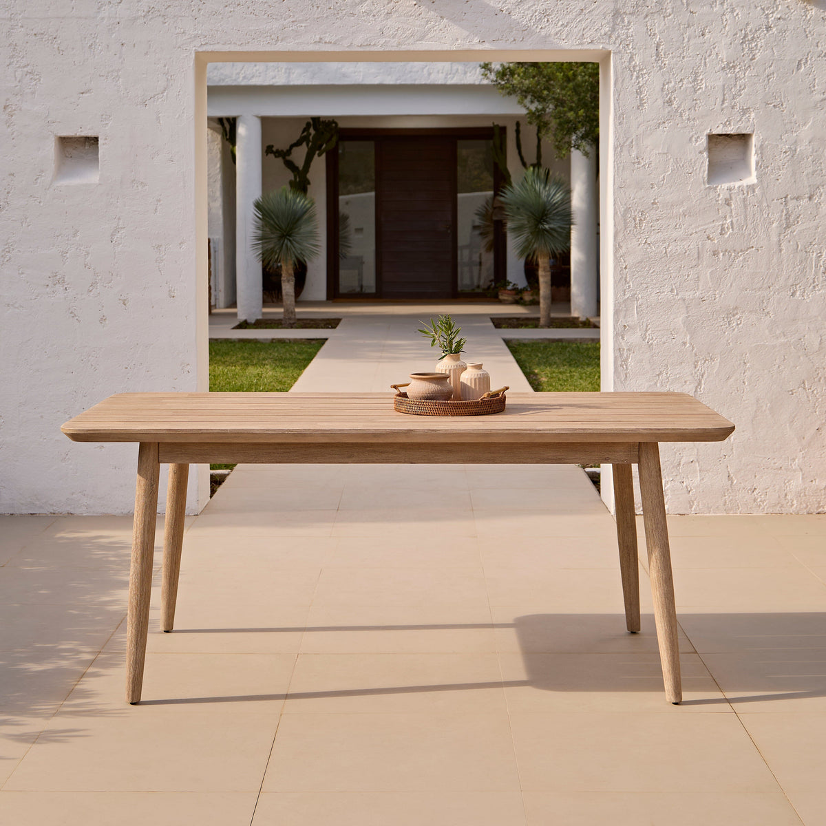 Elowen 6 Seater Wooden Garden Dining Table - Light Brushed Acacia - Laura James
