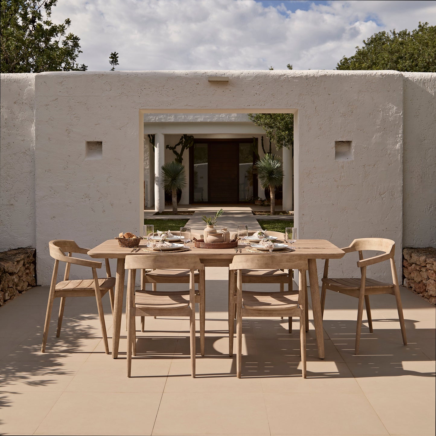Elowen 6 Seater Wooden Garden Dining Table - Light Brushed Acacia - Laura James