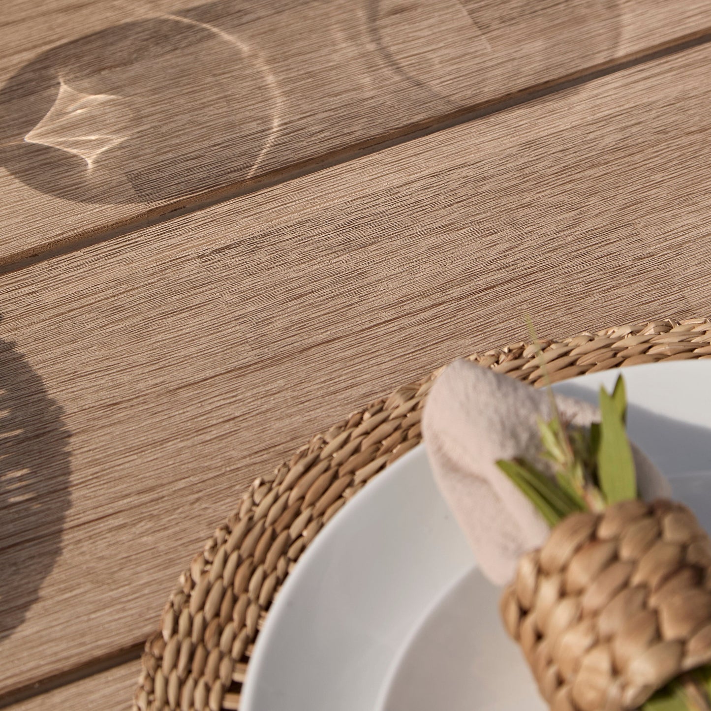 Elowen 6 Seater Wooden Garden Dining Table - Light Brushed Acacia - Laura James