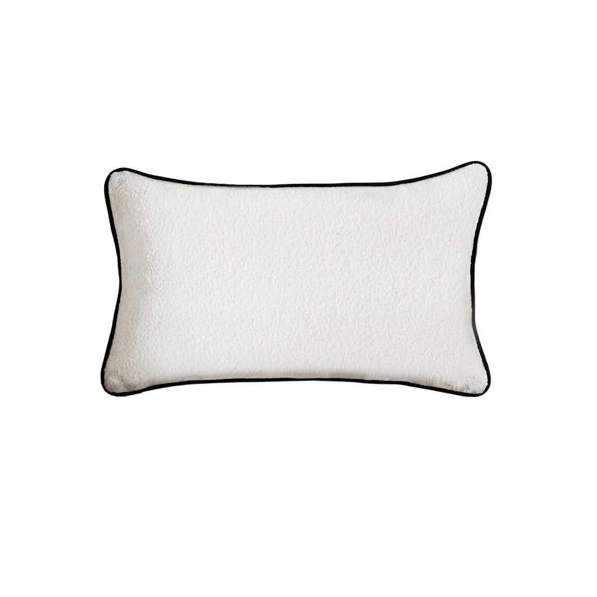 Elsham 35x55cm Scatter Cushion Cover - Chalk White Boucle with Jet Black Velvet Piping - Laura James