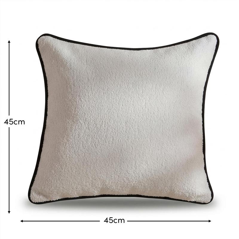 Elsham 45x45cm Scatter Cushion Cover - Chalk White Boucle with Jet Black Velvet Piping - Laura James