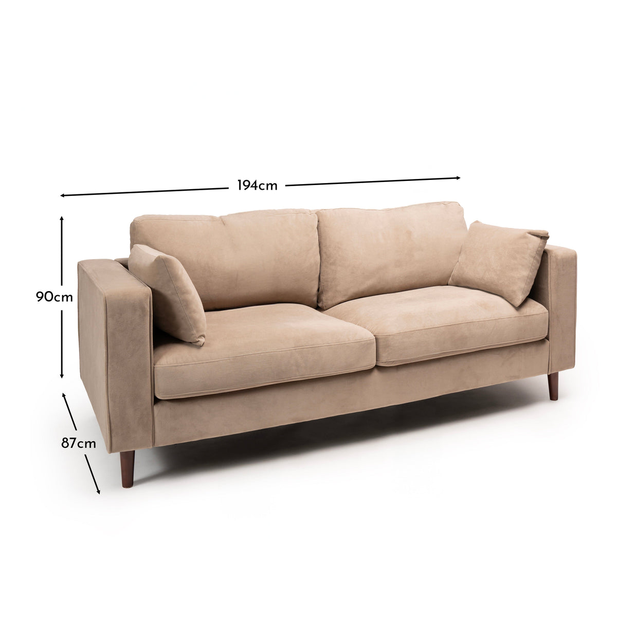 Emily 3 Seater Sofa - Driftwood with Dark Oak Legs