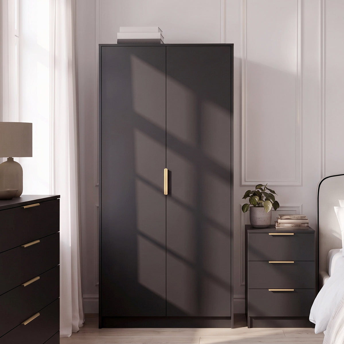 Essie Wardrobe & Drawers Bedroom Set - Pitch Black
