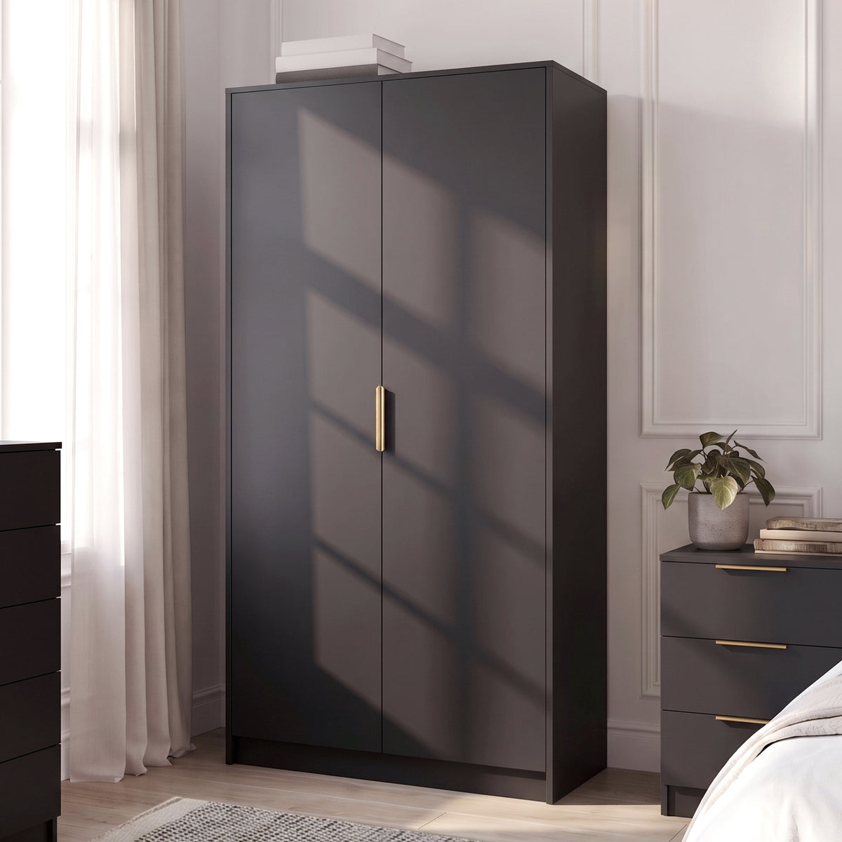 Essie 3 Piece Bedroom Set - 8 Chest of Drawers - Pitch Black