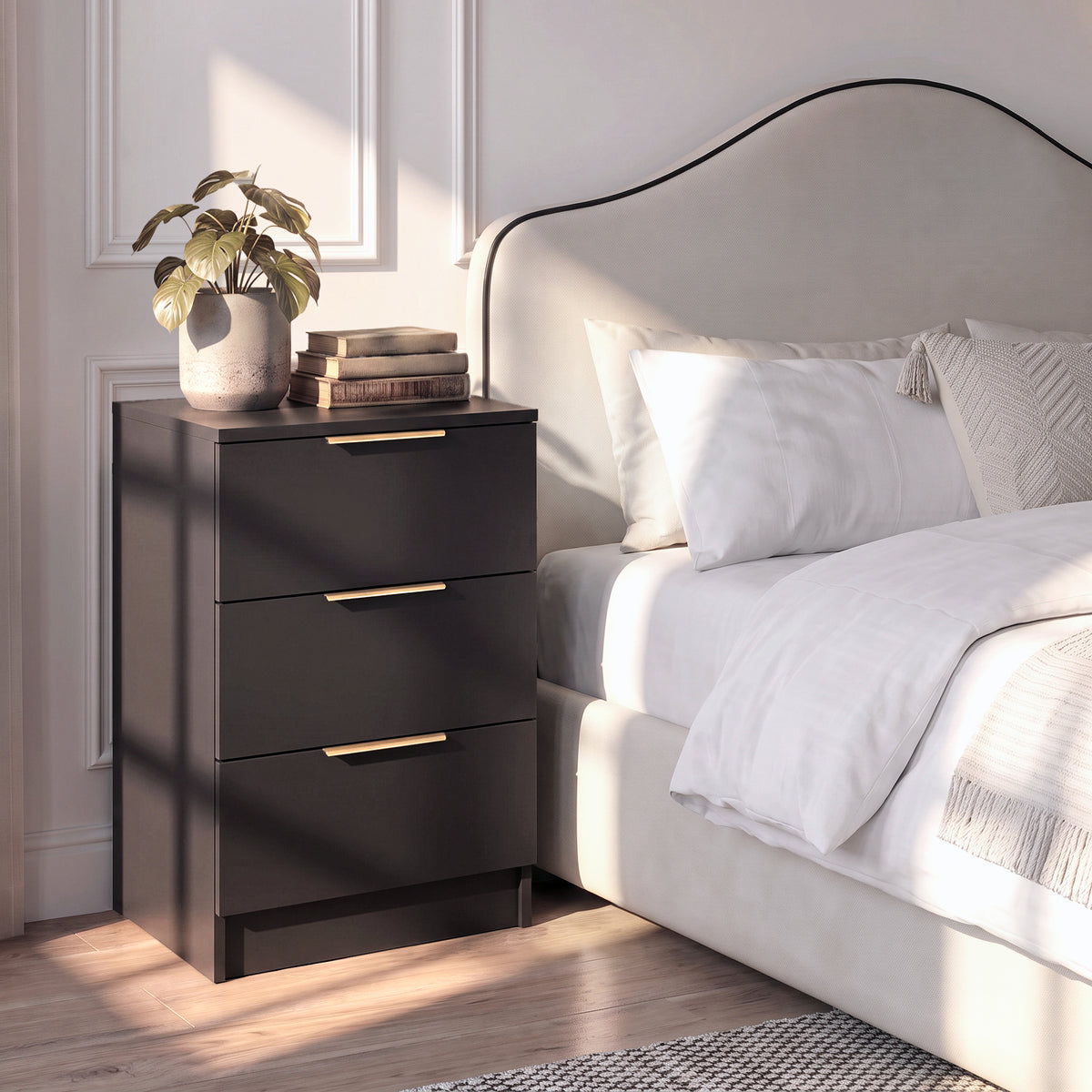 Essie 3 Drawer Bedside Table - Pitch Black - Set of 2