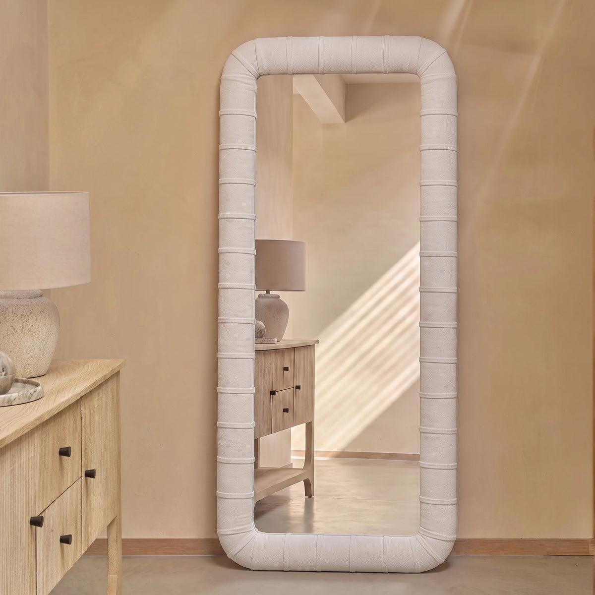 Etta 180x90cm Upholstered Floor Mirror - Ivory