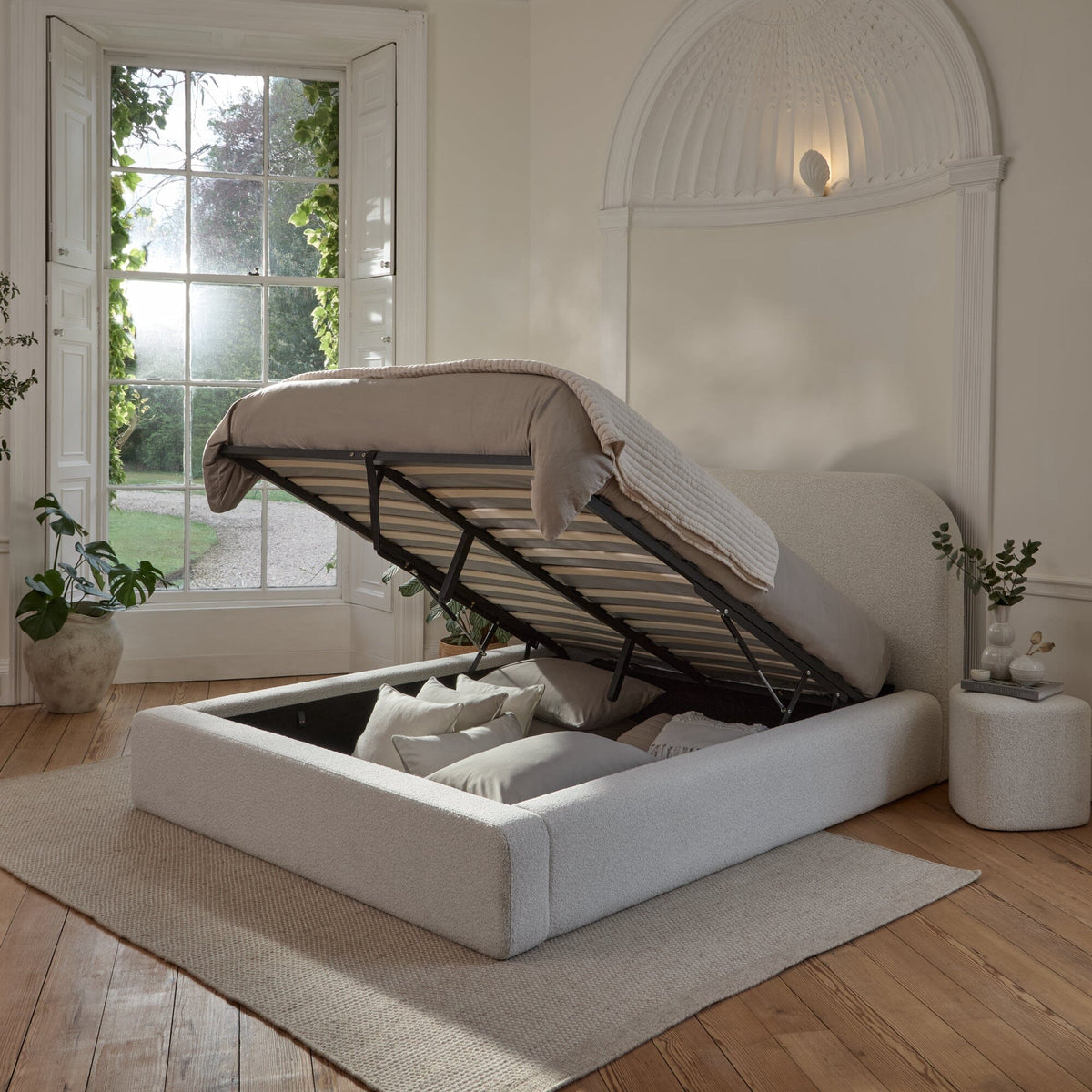 Farrah Double Ottoman Bed - Oat Boucle