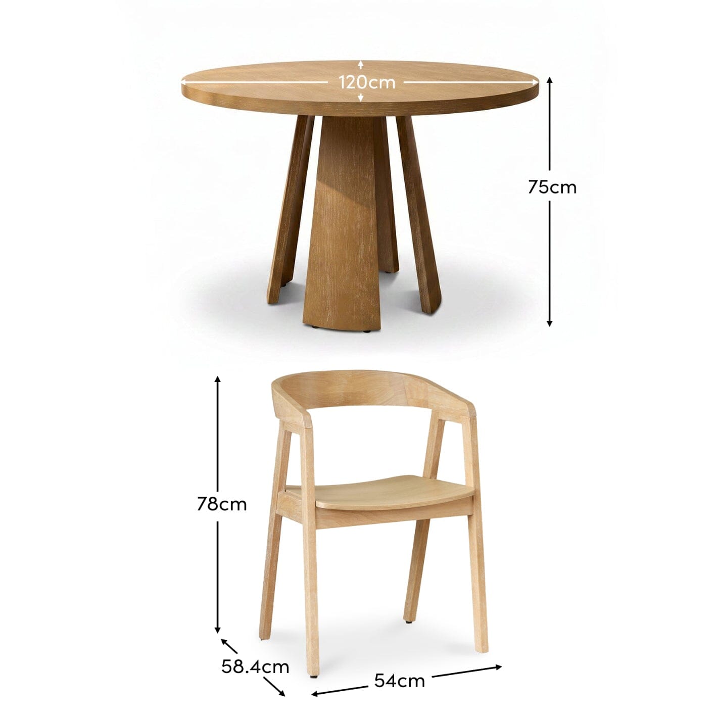 Farren Whitewash Oak Round Dining Table Set - 4 Seater - Ella Whitewash Oak Armchairs - Laura James
