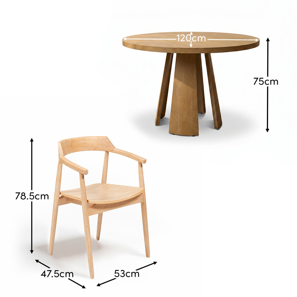 Willow Whitewash Oak Oval Dining Table Set - 6 Seater - Carter Dining Armchairs - Whitewash Oak Legs - Laura James