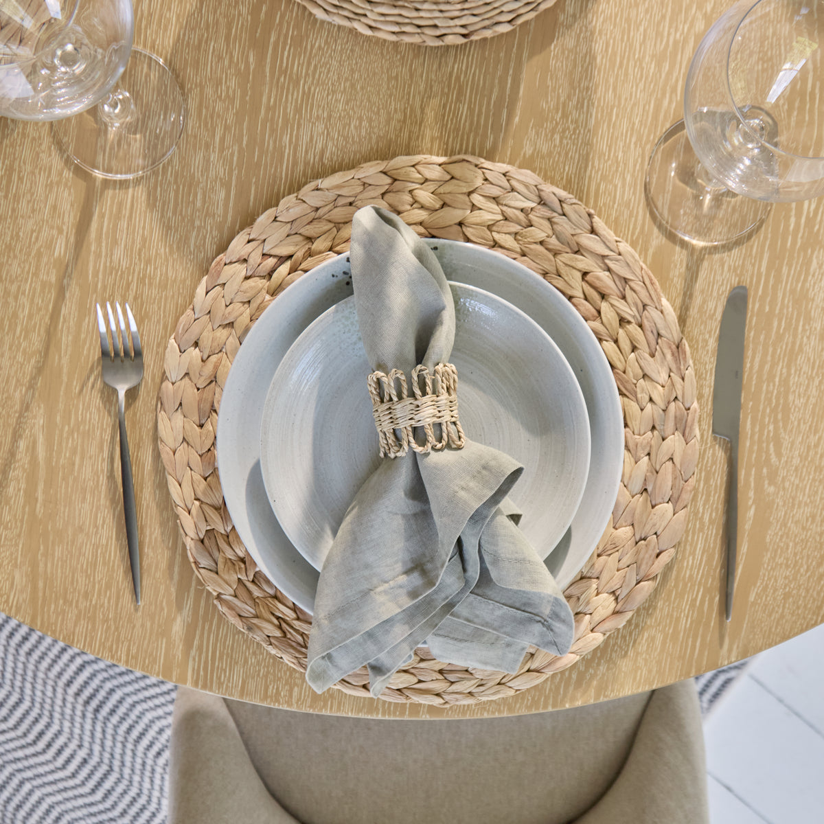 Farren 120cm Whitewash Oak Round Dining Table Set - 4 Seater - Freya Sand Dining Chairs with Whitewash Legs - Laura James