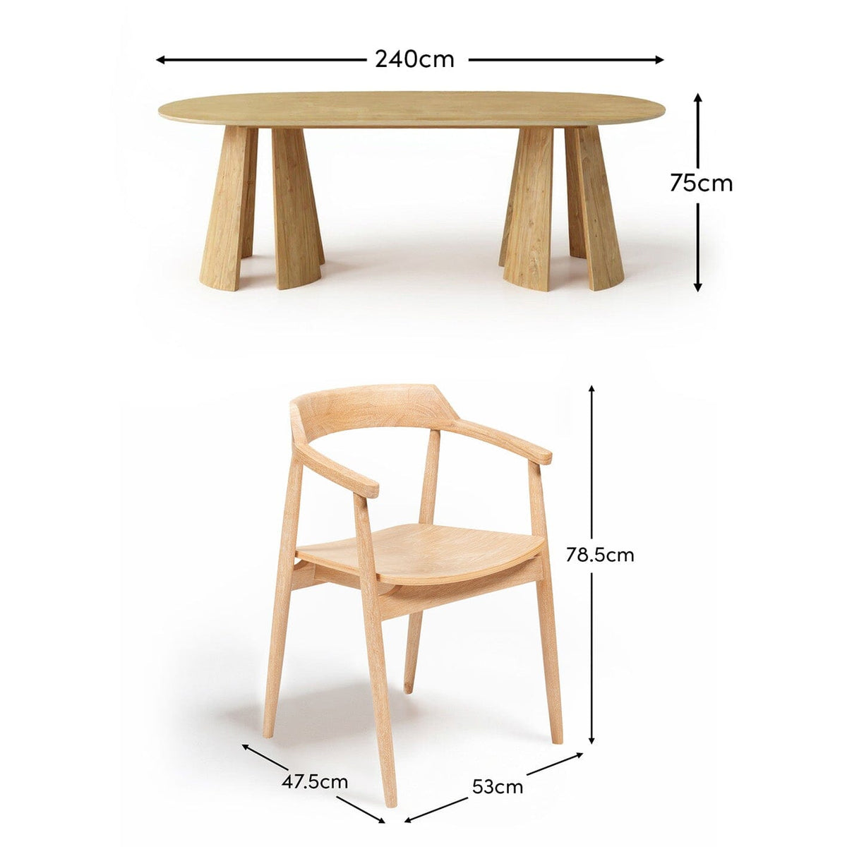Farren Whitewash Oval Dining Table Set - 6 Seater - Carter Dining Armchairs - Whitewash Oak Legs - Laura James