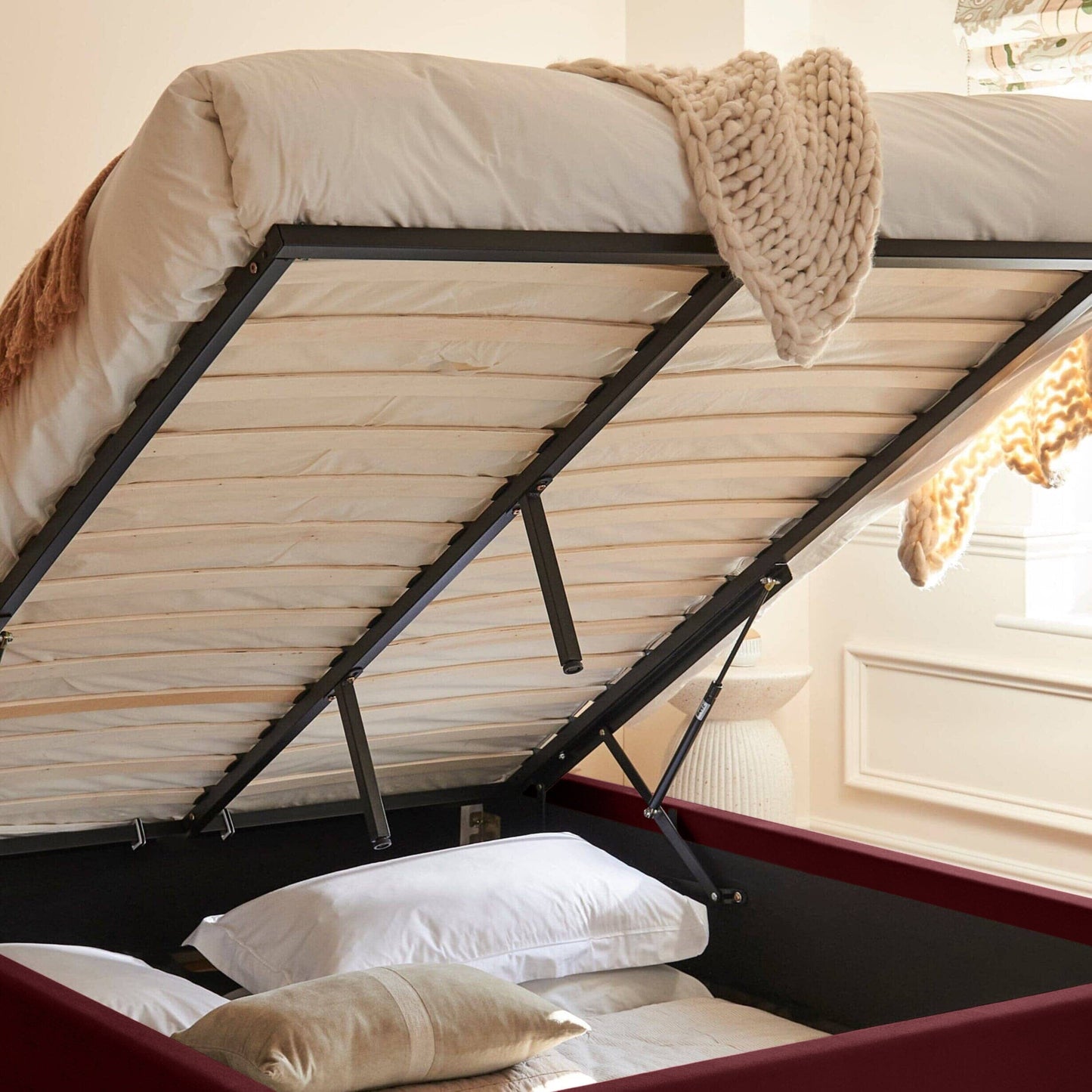 Finola King Ottoman Bed - Burgundy Red - Laura James