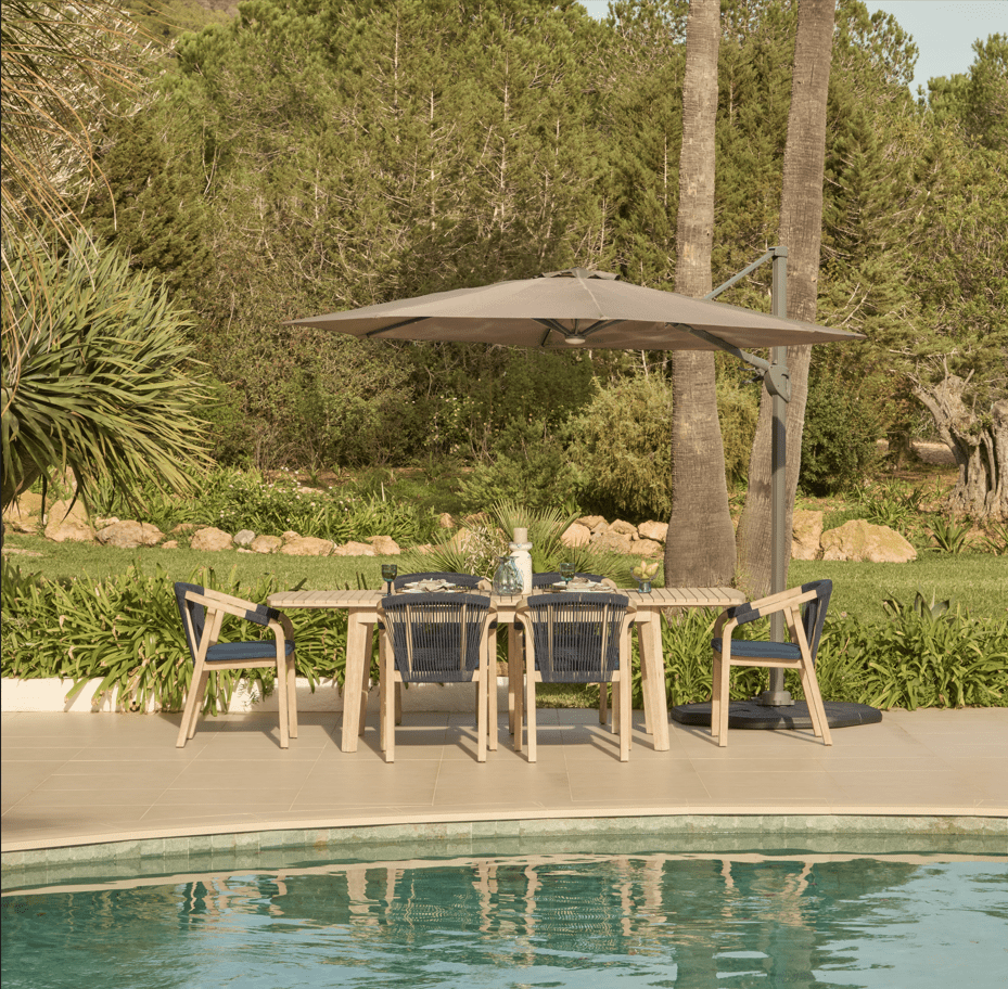 Fira Cappuccino LED Parasol - 2.5m Square Cantilever - Laura James