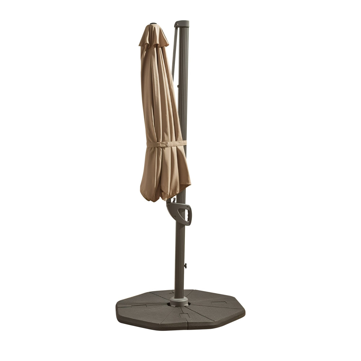 Fira Square 2.5m Cappuccino LED Cantilever Parasol with Octagonal Parasol Base - Laura James