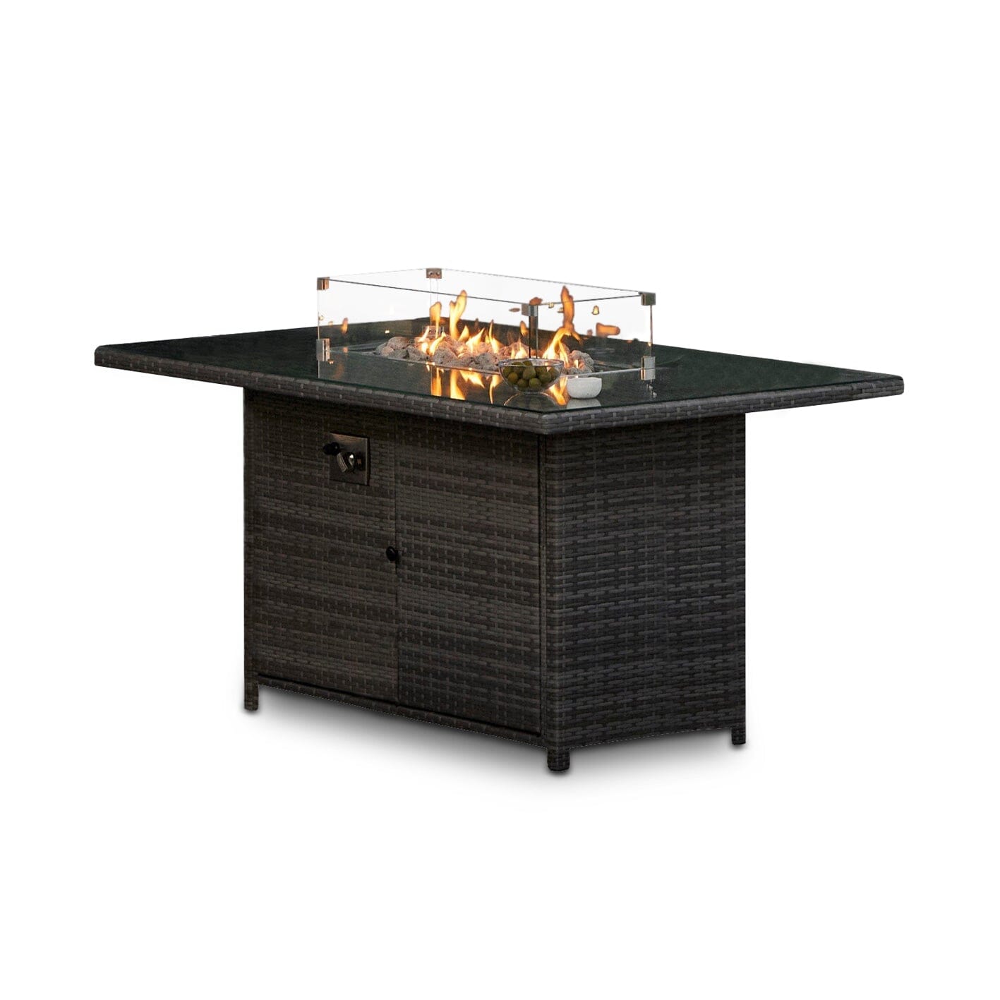 Aston 9 Seater Rattan Corner Sofa Set with Firepit Table and Ash Grey Cushions - Grey - Laura James