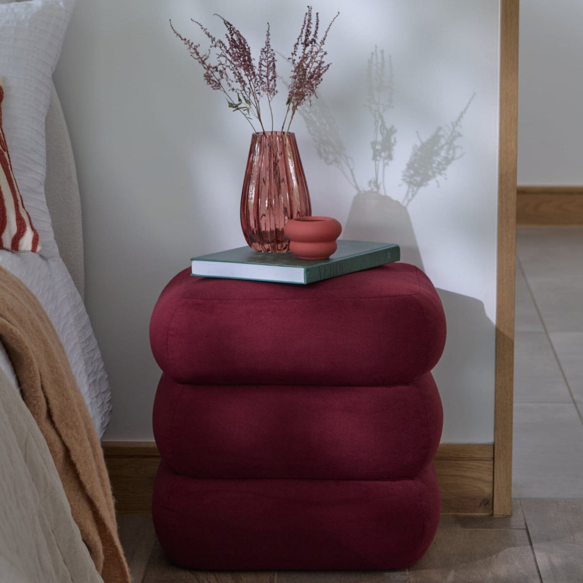 Fleur Footstool - Burgundy Red - Laura James