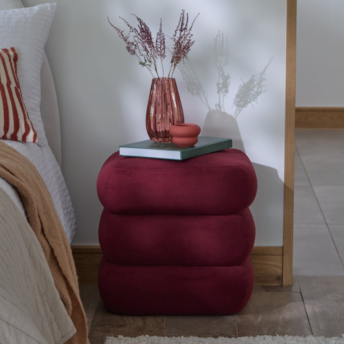 Fleur Footstool - Burgundy Red - Laura James