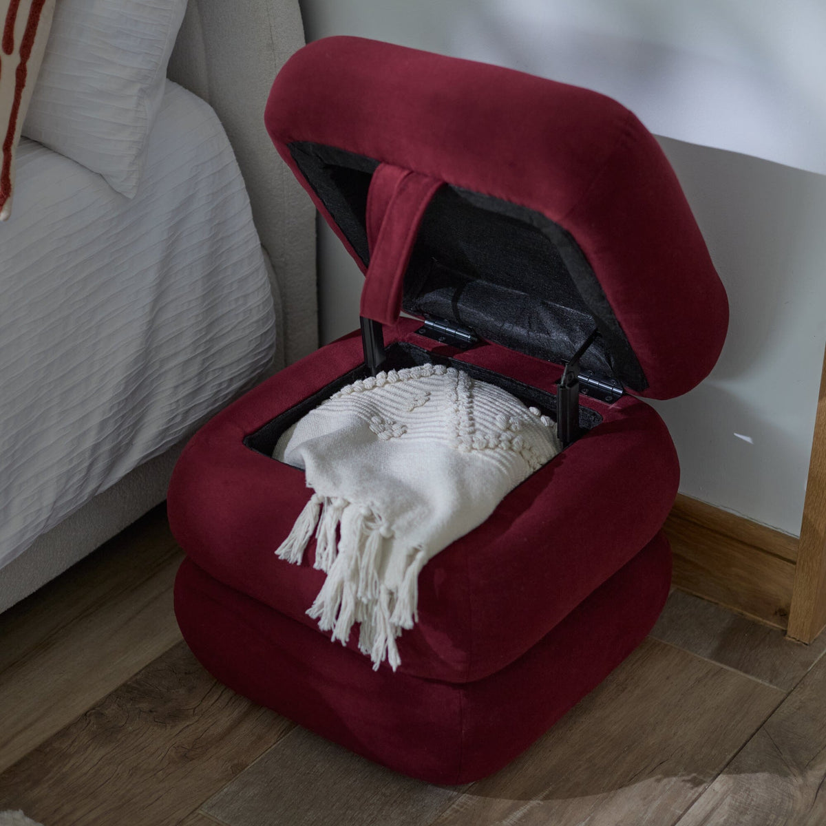 Fleur Footstool - Burgundy Red - Laura James
