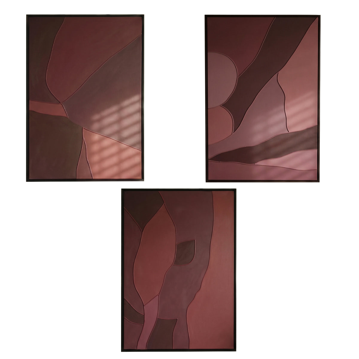 Fray 70x50cm Patchwork Wall Art - Set of 3 - Burgundy